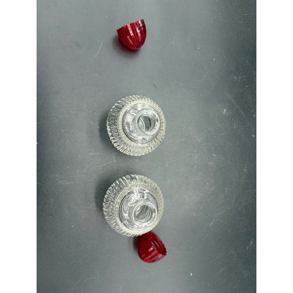 Vintage Ribbed Clear Glass Salt and Pepper Shakers with Red Plastic Lids Set - Picture 4 of 7